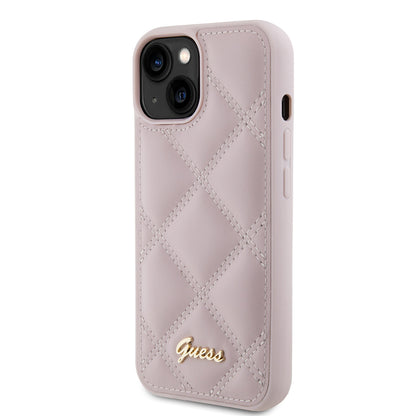 Калъф за Apple iPhone 15, Guess, Quilted Metal Logo, Розов