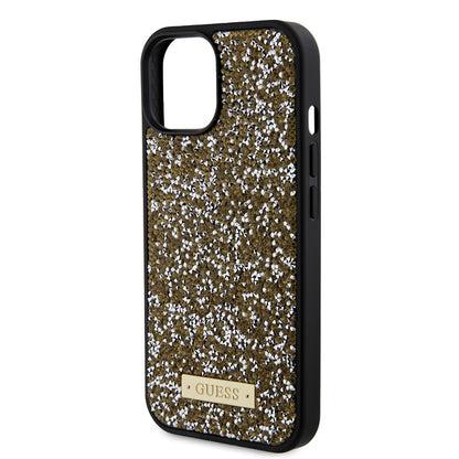 Калъф за Apple iPhone 15, Guess, Rhinestone Metal Logo, Жълт