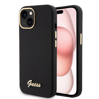 Калъф за Apple iPhone 15, Guess, Script Metal Logo & Frame, Черен