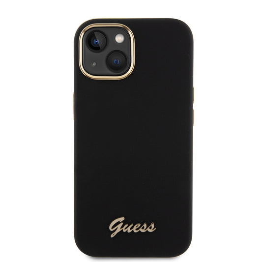 Калъф за Apple iPhone 15, Guess, Script Metal Logo & Frame, Черен