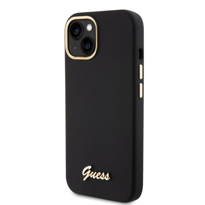 Калъф за Apple iPhone 15, Guess, Script Metal Logo & Frame, Черен