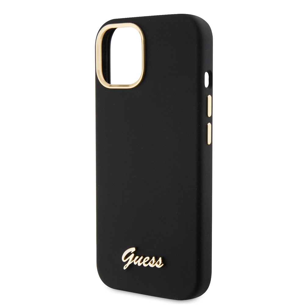 Калъф за Apple iPhone 15, Guess, Script Metal Logo & Frame, Черен
