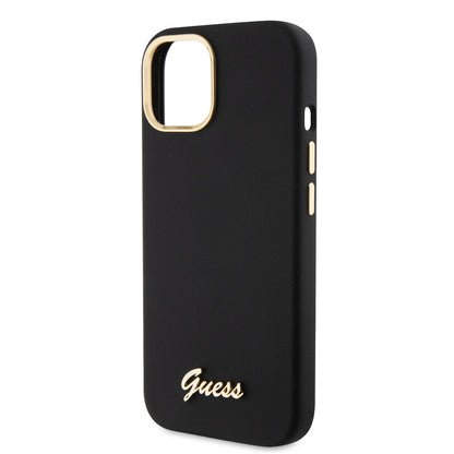 Калъф за Apple iPhone 15, Guess, Script Metal Logo & Frame, Черен
