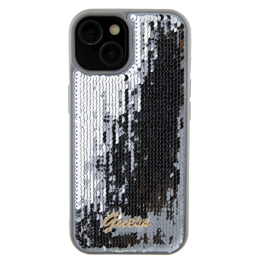Калъф за Apple iPhone 15, Guess, Sequin Script Metal, Сребрист