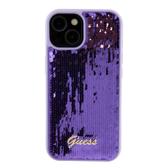 Калъф за Apple iPhone 15, Guess, Sequin Script Metal, Лилав
