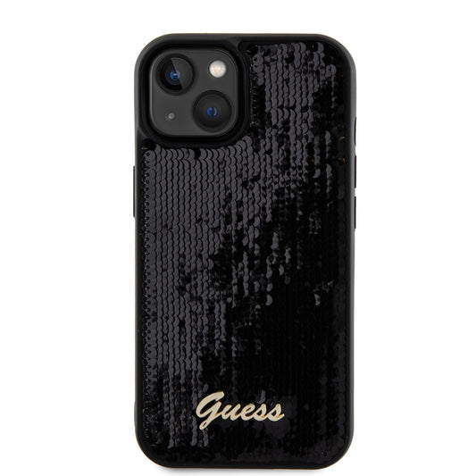 Калъф за Apple iPhone 15, Guess, Sequin Script Metal, Черен
