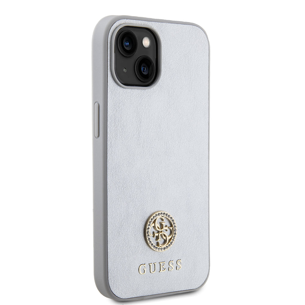 Калъф за Apple iPhone 15, Guess, Strass Metal Logo, Сребрист