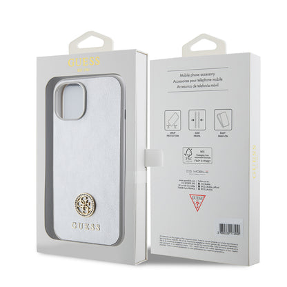 Калъф за Apple iPhone 15, Guess, Strass Metal Logo, Сребрист