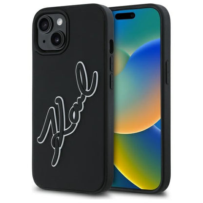Калъф за Apple iPhone 15, Karl Lagerfeld, 3D Rubber Signature, Черен