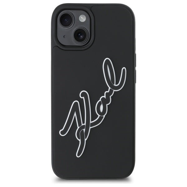 Калъф за Apple iPhone 15, Karl Lagerfeld, 3D Rubber Signature, Черен