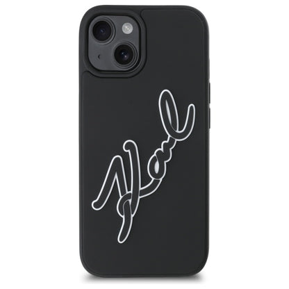 Калъф за Apple iPhone 15, Karl Lagerfeld, 3D Rubber Signature, Черен