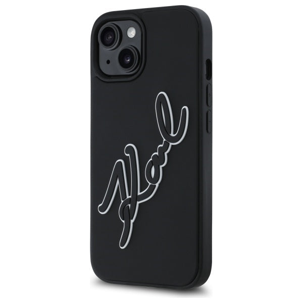 Калъф за Apple iPhone 15, Karl Lagerfeld, 3D Rubber Signature, Черен