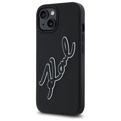 Калъф за Apple iPhone 15, Karl Lagerfeld, 3D Rubber Signature, Черен