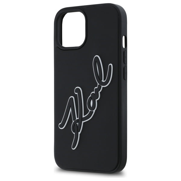 Калъф за Apple iPhone 15, Karl Lagerfeld, 3D Rubber Signature, Черен