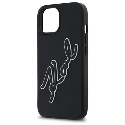 Калъф за Apple iPhone 15, Karl Lagerfeld, 3D Rubber Signature, Черен