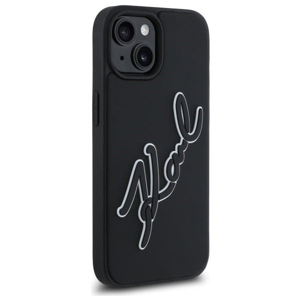 Калъф за Apple iPhone 15, Karl Lagerfeld, 3D Rubber Signature, Черен