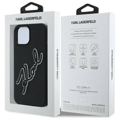 Калъф за Apple iPhone 15, Karl Lagerfeld, 3D Rubber Signature, Черен
