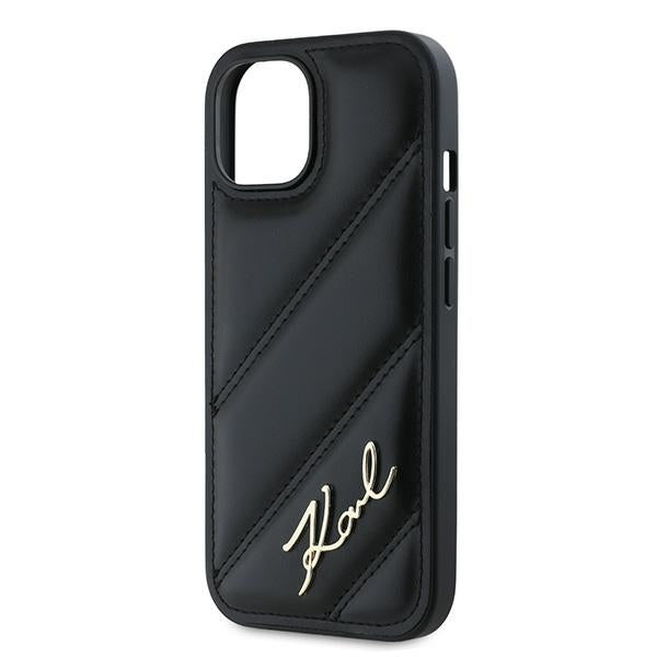 Case for Apple iPhone 15, Karl Lagerfeld, Diagonal Quilted Script, Black