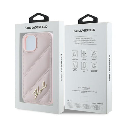 Case for Apple iPhone 15, Karl Lagerfeld, Diagonal Quilted Script, Pink