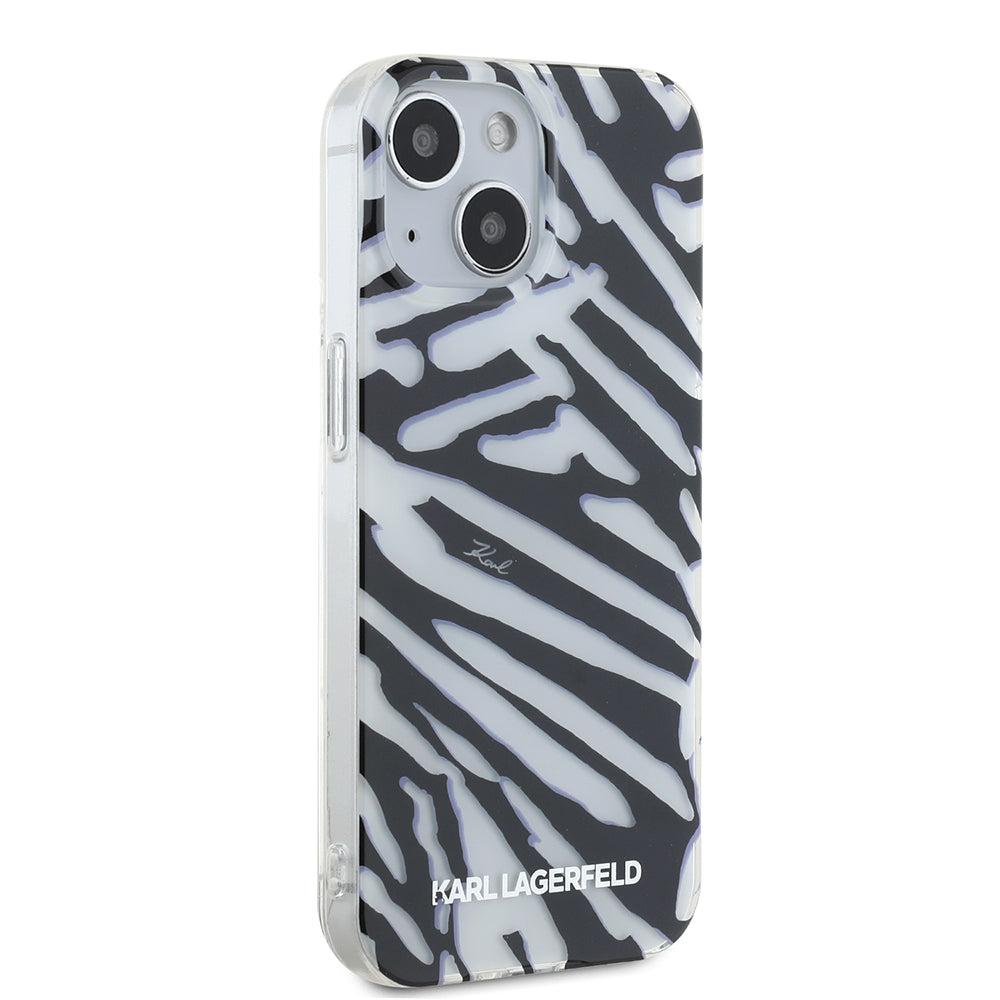 Case for Apple iPhone 15, Karl Lagerfeld, IML Luxury Zebra Pattern with Strap, Black