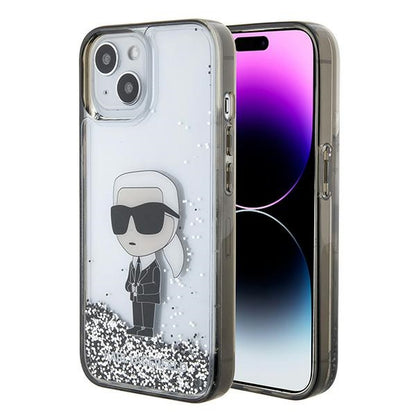 Case for Apple iPhone 15, Karl Lagerfeld, Liquid Glitter Ikonik Karl, Transparent