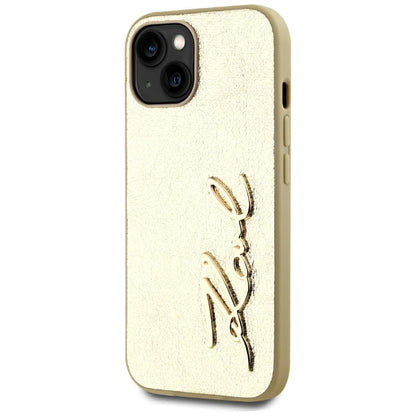 Калъф за Apple iPhone 15, Karl Lagerfeld, Metal Signature, Златист