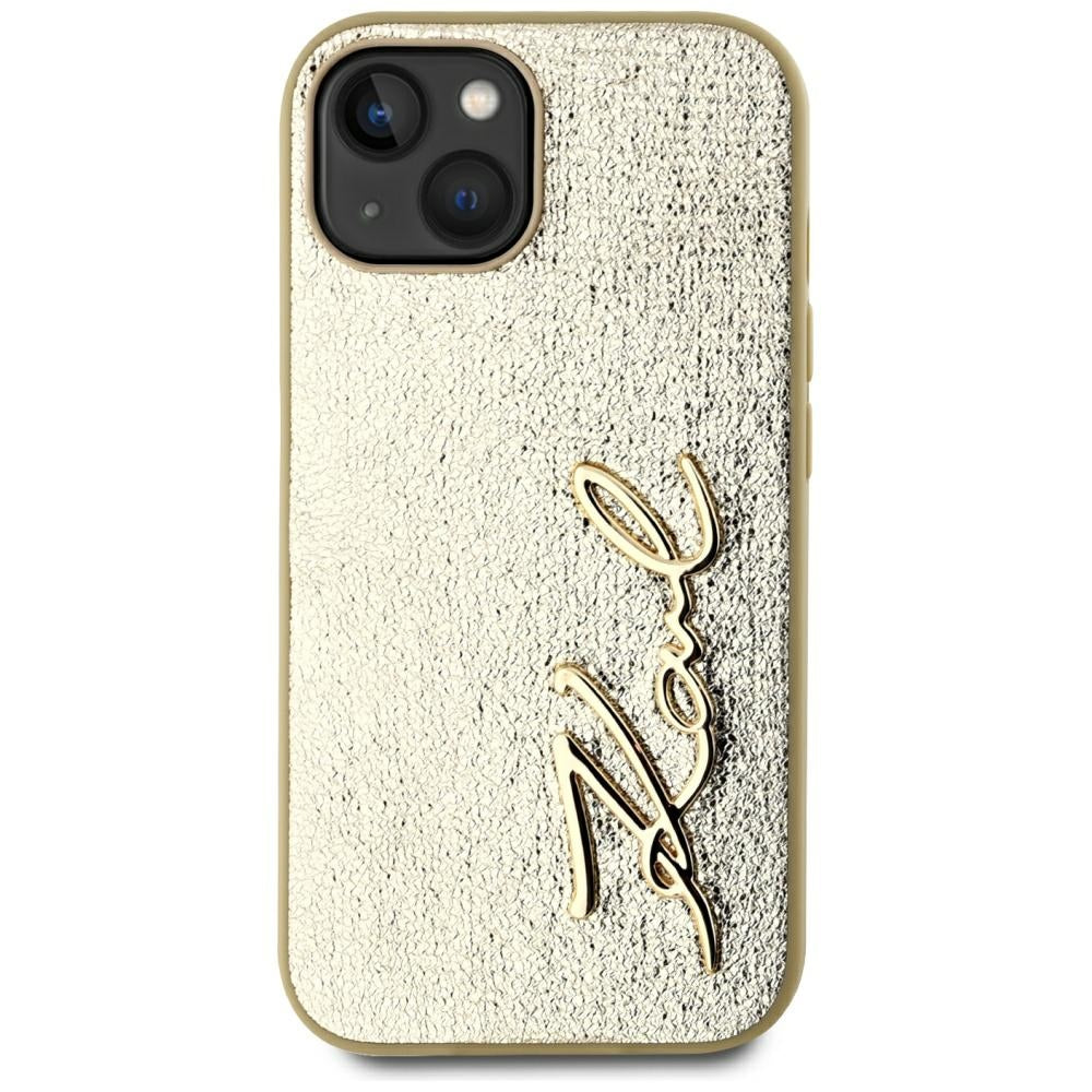 Калъф за Apple iPhone 15, Karl Lagerfeld, Metal Signature, Златист