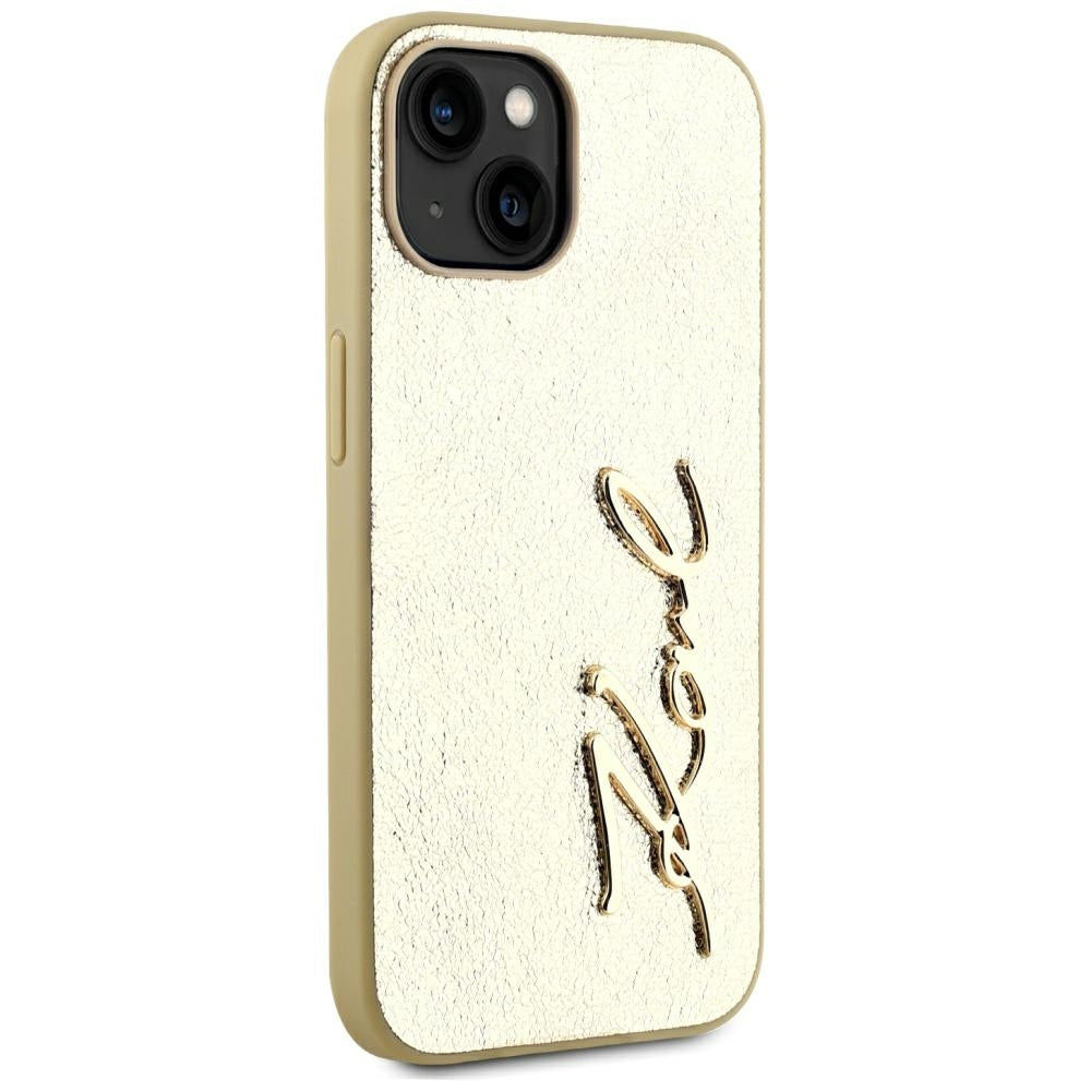 Калъф за Apple iPhone 15, Karl Lagerfeld, Metal Signature, Златист