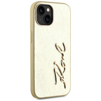 Калъф за Apple iPhone 15, Karl Lagerfeld, Metal Signature, Златист