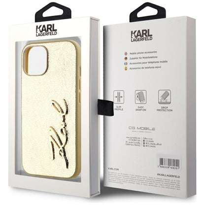 Калъф за Apple iPhone 15, Karl Lagerfeld, Metal Signature, Златист