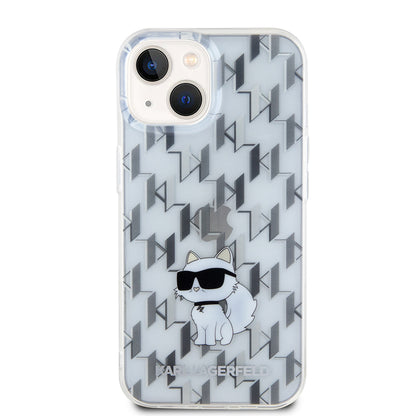 Калъф за Apple iPhone 15, Karl Lagerfeld, Monogram Choupette, Прозрачен