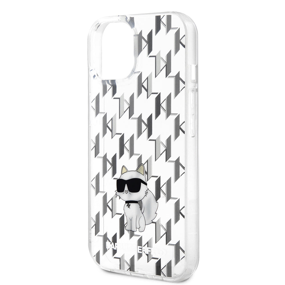 Калъф за Apple iPhone 15, Karl Lagerfeld, Monogram Choupette, Прозрачен
