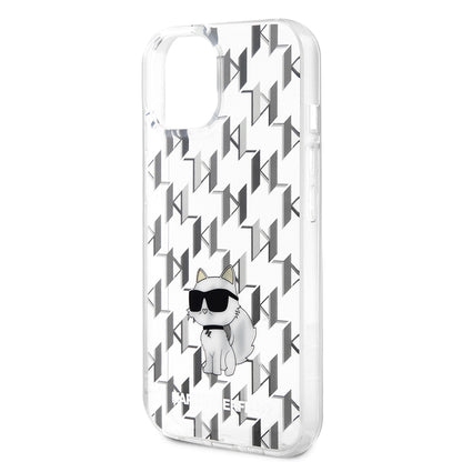 Калъф за Apple iPhone 15, Karl Lagerfeld, Monogram Choupette, Прозрачен