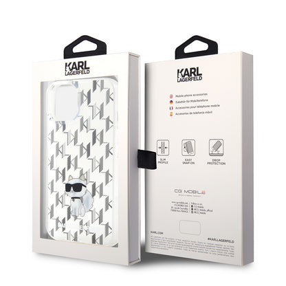 Калъф за Apple iPhone 15, Karl Lagerfeld, Monogram Choupette, Прозрачен