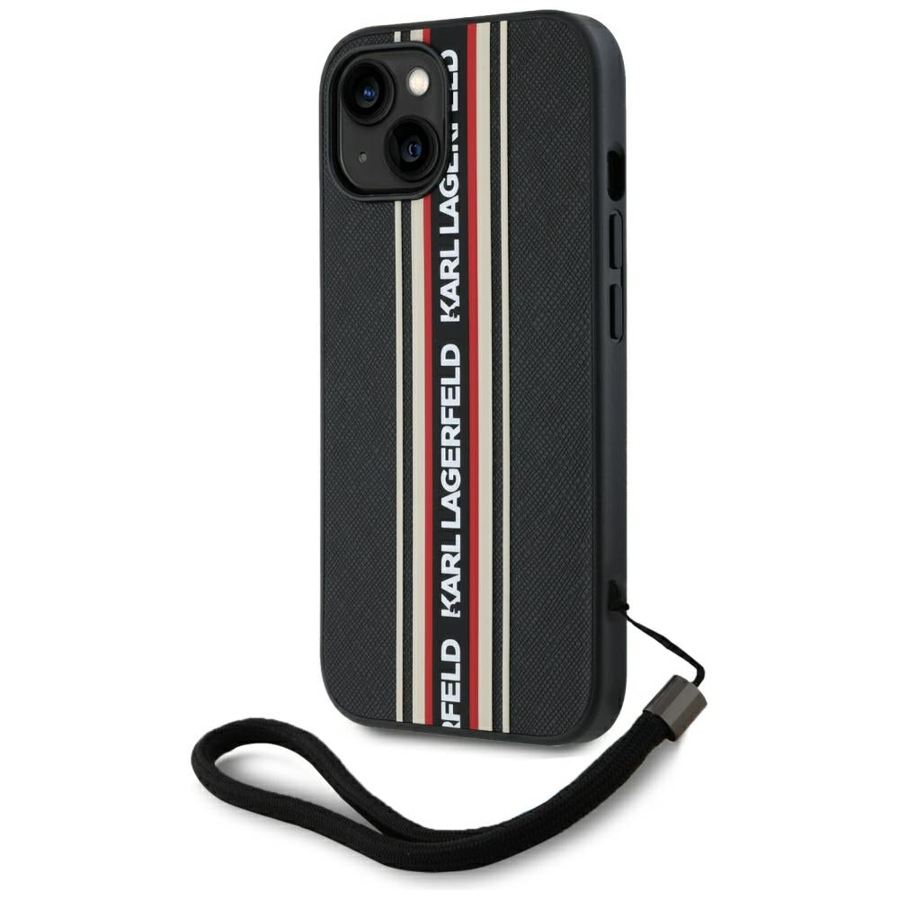 Калъф за Apple iPhone 15, Karl Lagerfeld, Saffiano Athleisure Stripes with Strap, Rosie