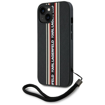 Калъф за Apple iPhone 15, Karl Lagerfeld, Saffiano Athleisure Stripes with Strap, Rosie