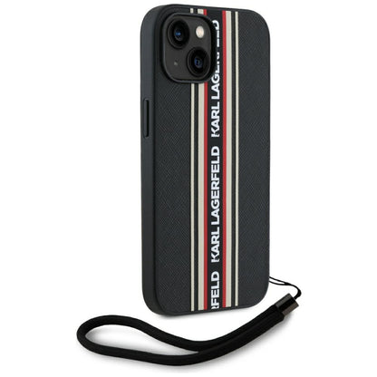 Калъф за Apple iPhone 15, Karl Lagerfeld, Saffiano Athleisure Stripes with Strap, Rosie