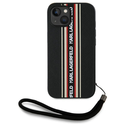 Калъф за Apple iPhone 15, Karl Lagerfeld, Saffiano Athleisure Stripes with Strap, Rosie