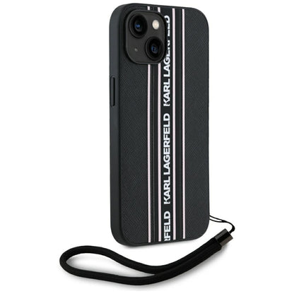 Калъф за Apple iPhone 15, Karl Lagerfeld, Saffiano Athleisure Stripes with Strap, Розов
