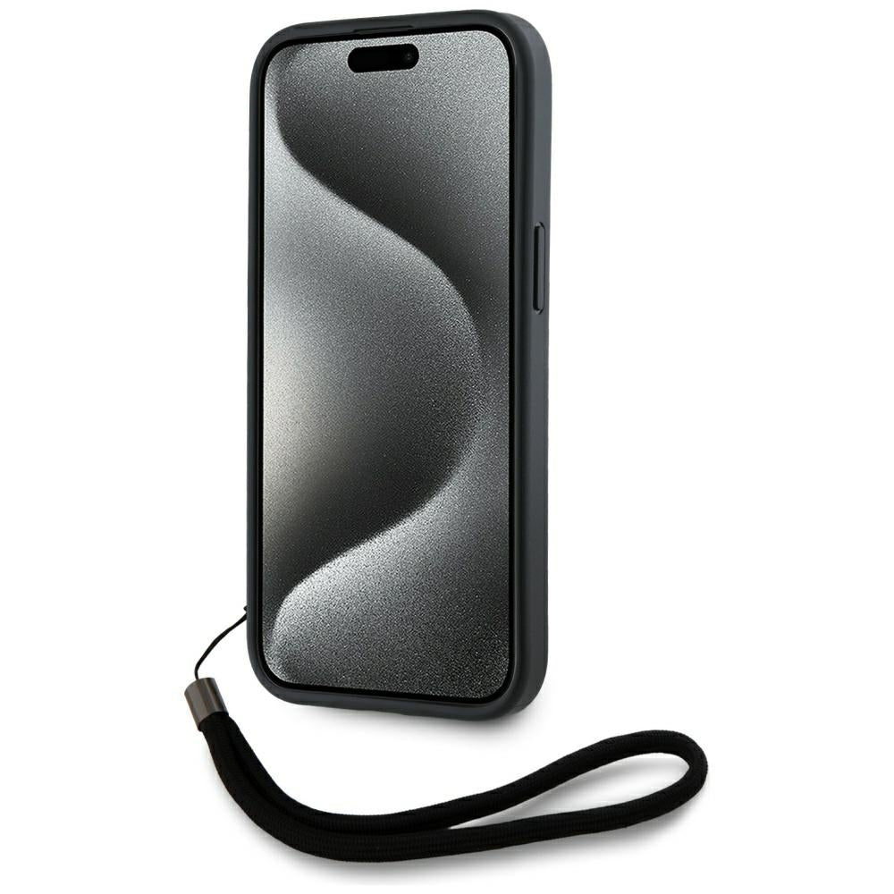Калъф за Apple iPhone 15, Karl Lagerfeld, Saffiano Athleisure Stripes with Strap, Розов