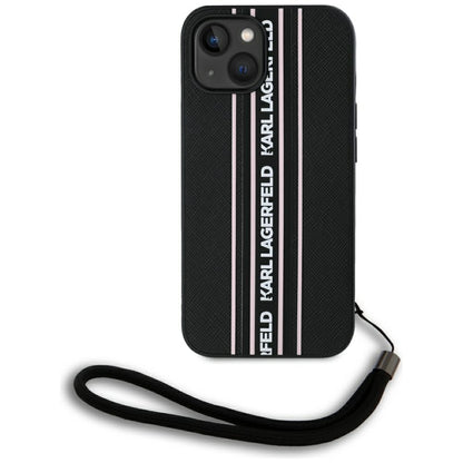 Калъф за Apple iPhone 15, Karl Lagerfeld, Saffiano Athleisure Stripes with Strap, Розов