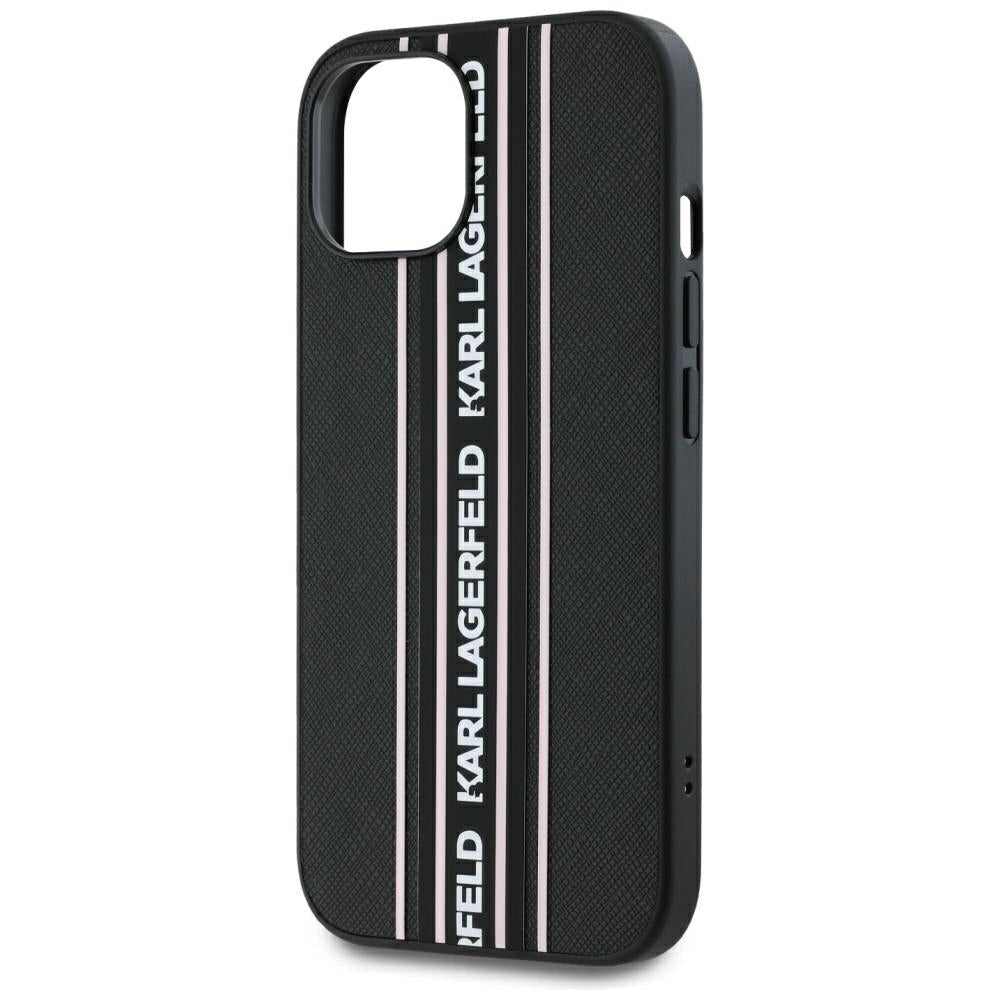 Калъф за Apple iPhone 15, Karl Lagerfeld, Saffiano Athleisure Stripes with Strap, Розов