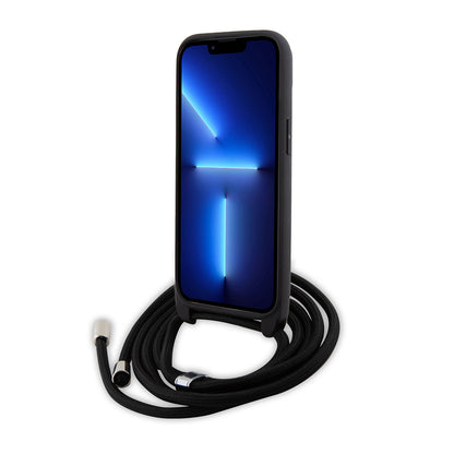 Калъф за Apple iPhone 15, Karl Lagerfeld, Saffiano Crossbody Metal Pin Karl & Choupette, Черен