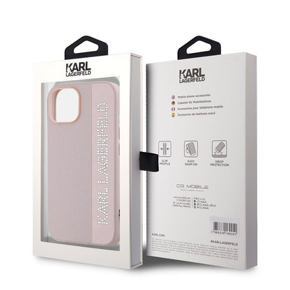 Калъф за Apple iPhone 15, Karl Lagerfeld, Saffiano Rhinestones & Charm, Розов