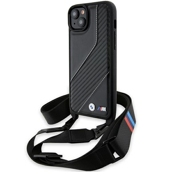 Калъф за Apple iPhone 15 Plus, BMW, M Edition Carbon Stripe & Strap, Черен