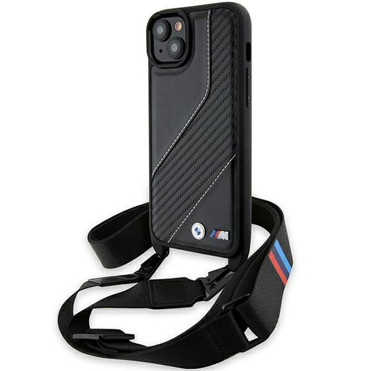 Калъф за Apple iPhone 15 Plus, BMW, M Edition Carbon Stripe & Strap, Черен