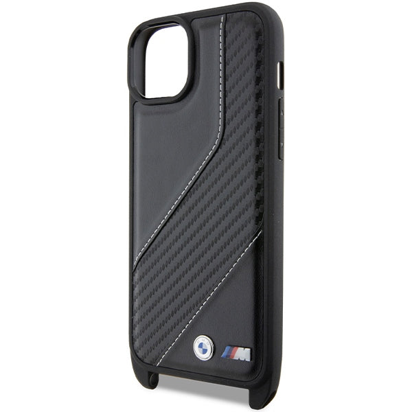 Калъф за Apple iPhone 15 Plus, BMW, M Edition Carbon Stripe & Strap, Черен