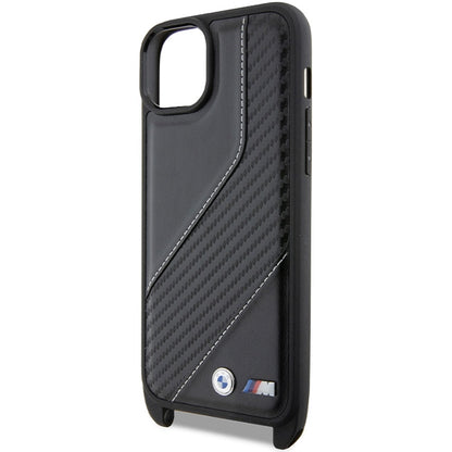 Калъф за Apple iPhone 15 Plus, BMW, M Edition Carbon Stripe & Strap, Черен