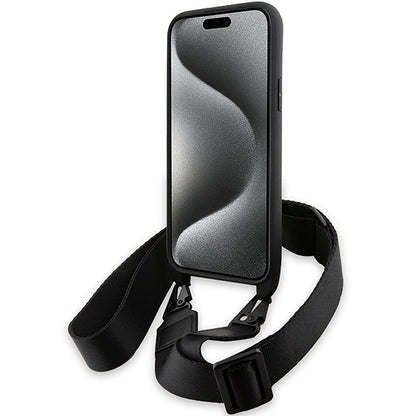 Калъф за Apple iPhone 15 Plus, BMW, M Edition Carbon Stripe & Strap, Черен