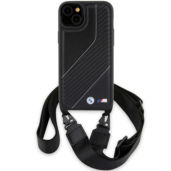 Калъф за Apple iPhone 15 Plus, BMW, M Edition Carbon Stripe & Strap, Черен